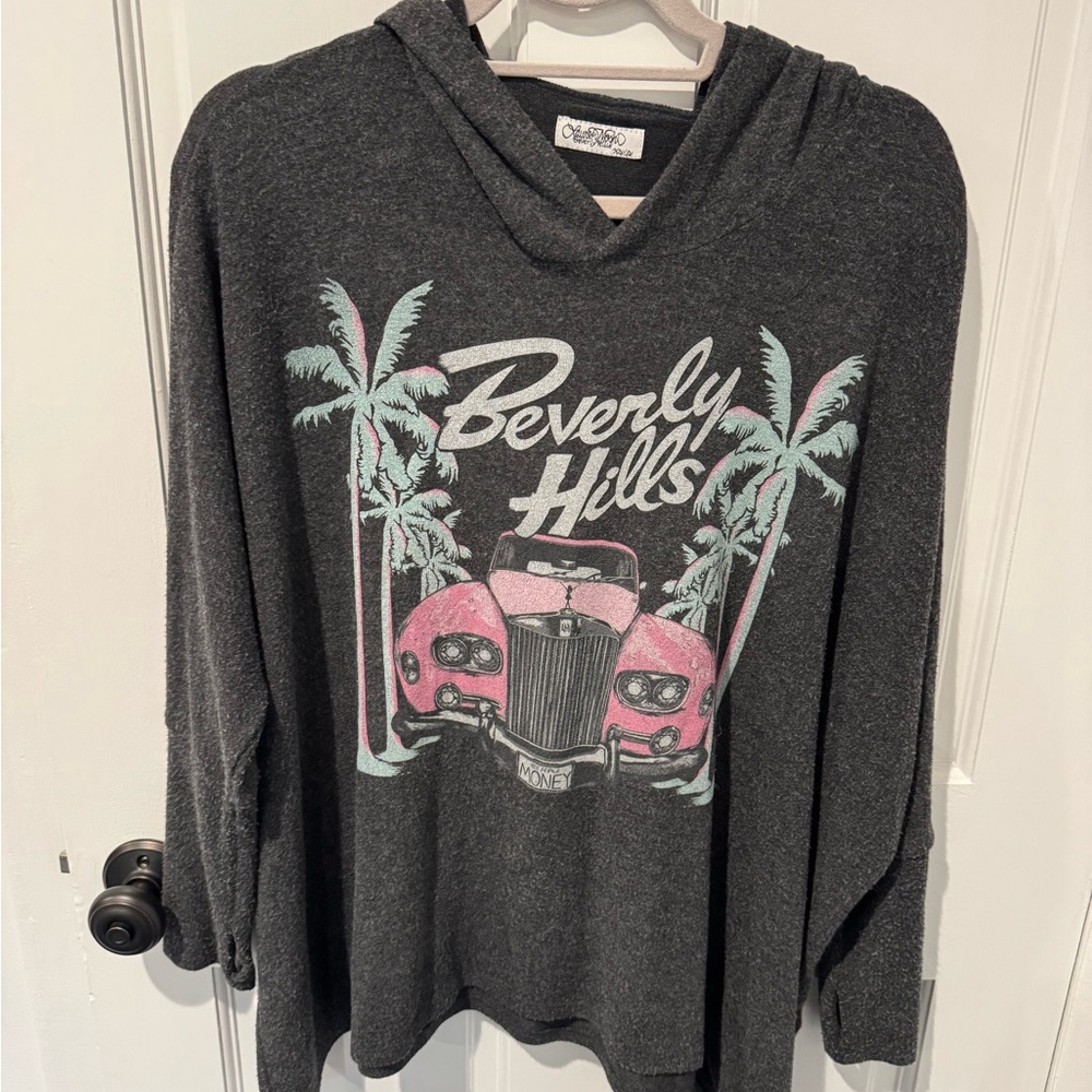 Lauren Moshi oversized grey graphic hoodie.